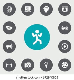 Set Of 13 Pleasure Icons Set.Collection Of Filmstrip, Disco, Hall And Other Elements.