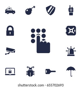 Set Of 13 Procuring Icons Set.Collection Of Virus, Protection, Strongbox And Other Elements.