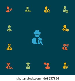 Set Of 13 Professions Icons Set.Collection Of Military, Rancher, Coder And Other Elements.