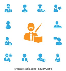 Set Of 13 Professions Icons Set.Collection Of Producer, Medic, Builder And Other Elements.