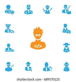 Set Of 13 Professions Icons Set.Collection Of Manager, Rancher, Leaner And Other Elements.