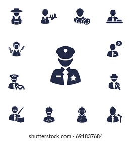 Set Of 13 Professions Icons Set.Collection Of Fireman, Money Agent, Manager And Other Elements.