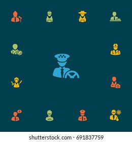 Set Of 13 Professions Icons Set.Collection Of Manager, Actor, Stylist And Other Elements.
