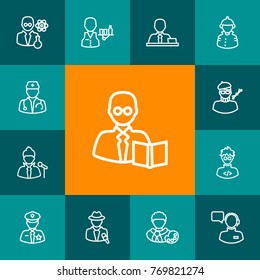Set Of 13 Professions Outline Icons Set.Collection Of Firefighter, Policeman, Manager And Other Elements.