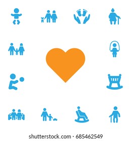 Set Of 13 Relatives Icons Set.Collection Of Father With Son, Playing, Grandma Elements.