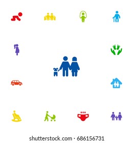 Set Of 13 Relatives Icons Set.Collection Of Girl, Creep Baby, Walking And Other Elements.