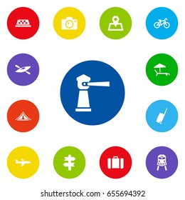 Set Of 13 Relax Icons Set.Collection Of Suitcase, Baggage, Booth And Other Elements.