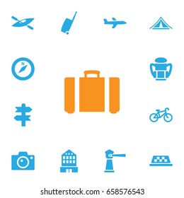 Set Of 13 Relax Icons Set.Collection Of Aircraft, Cab, Rucksack And Other Elements.