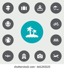 Set Of 13 Relax Icons Set.Collection Of Bike, Building, Chaise Longue And Other Elements.