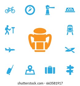 Set Of 13 Relax Icons Set.Collection Of Bike, Canoe, Location And Other Elements.