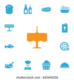Set Of 13 Restaurant Icons Set.Collection Of Tray, Alcohol, Pepperoni And Other Elements.
