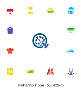 Set Of 13 Restaurant Icons Set.Collection Of Sweet, Dinner Desk, Meat And Other Elements.