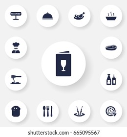 Set Of 13 Restaurant Icons Set.Collection Of Grill, Vermicelli, Registered And Other Elements.