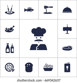 Set Of 13 Restaurant Icons Set.Collection Of Food, Tray, Catsup And Other Elements.