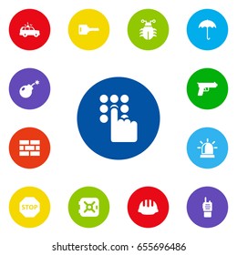 Set Of 13 Safety Icons Set.Collection Of Strongbox, Sign, Virus And Other Elements.