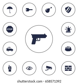Set Of 13 Safety Icons Set.Collection Of Alarm, Open, Remote And Other Elements.