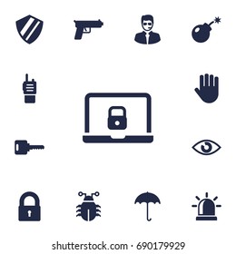 Set Of 13 Safety Icons Set.Collection Of Key, Look, Remote And Other Elements.