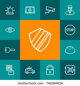 Set Of 13 Safety Outline Icons Set.Collection Of Siren, Vision, Alarm And Other Elements.