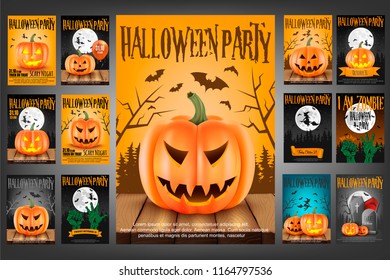 set of 13 scary poster for halloween party.vector illustration