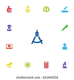 Set Of 13 Science Icons Set.Collection Of Notebook, Student, Flask And Other Elements.