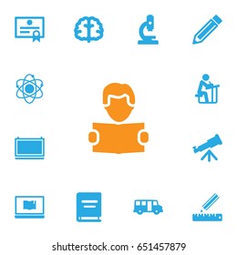 Set Of 13 Science Icons Set.Collection Of Marrow, Molecule, Reading And Other Elements.
