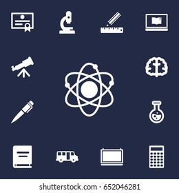 Set Of 13 Science Icons Set.Collection Of Molecule, Microbiology, Calculate And Other Elements.