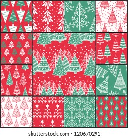 Set of 13  seamless pattern with Christmas trees