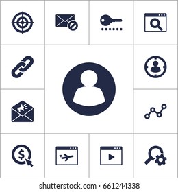 Set Of 13 Search Icons Set.Collection Of Audience, Warning, Searching And Other Elements.