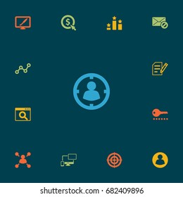 Set Of 13 Search Icons Set.Collection Of Click, Warning, Password And Other Elements.