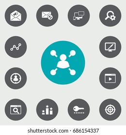 Set Of 13 Search Icons Set.Collection Of Statistics, Engine, Responsive And Other Elements.