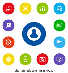 Set Of 13 Search Icons Set.Collection Of Design, Search, Dartboard And Other Elements.