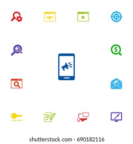Set Of 13 Search Icons Set.Collection Of Password, Dartboard, Magnifier And Other Elements.