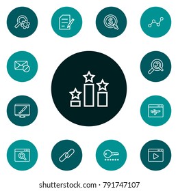 Set Of 13 Search Outline Icons Set.Collection Of Columns, Landing Page, Cost Per Elements.