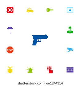 Set Of 13 Security Icons Set.Collection Of Shot, Patrol, Fence And Other Elements.