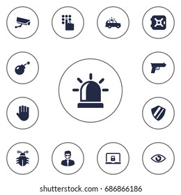 Set Of 13 Security Icons Set.Collection Of Look, Strongbox, Keypad And Other Elements.