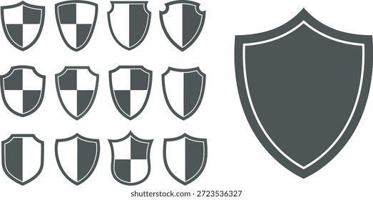 Ein Satz von 13 Schilden mit verschiedenen schwarz-weißen Mustern und Designs
