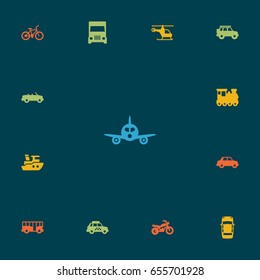 Set Of 13 Shipping Icons Set.Collection Of Wagon, Bicycle, Boat And Other Elements.