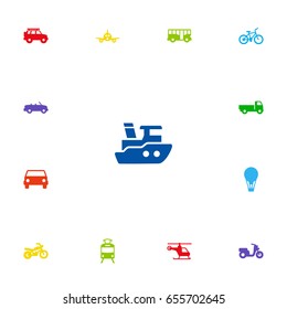 Set Of 13 Shipping Icons Set.Collection Of Streetcar, Lorry, Car And Other Elements.