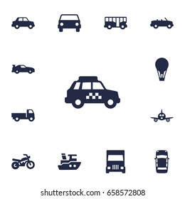 Set Of 13 Shipping Icons Set.Collection Of Boat, Motorbike, Side View And Other Elements.