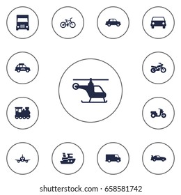 Set Of 13 Shipping Icons Set.Collection Of Boat, Side View, Car And Other Elements.