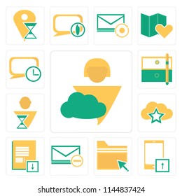 Set Of 13 simple editable icons such as User, Smartphone, Folder, Envelope, Notepad, Cloud computing, Archive, Speech bubble, web ui icon pack