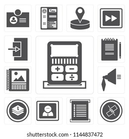 Set Of 13 simple editable icons such as Calculator, Unlink, Menu, User, Layers, Speaker, Calendar, Notepad, Exit, web ui icon pack