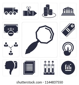 Set Of 13 simple editable icons such as Search, Diagrams, Testing, List, Dislike, Tap, Network, Tag, Money, web ui icon pack