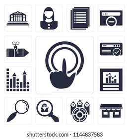 Set Of 13 simple editable icons such as Tap, Shop, Tag, Spy, Search, Analytics, Profits, Browser, Coupon, web ui icon pack