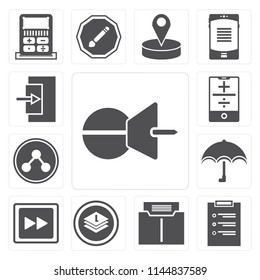 Set Of 13 simple editable icons such as Push pin, List, Folder, Layers, Fast forward, Umbrella, Share, Smartphone, Exit, web ui icon pack