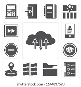 Set Of 13 simple editable icons such as Cloud computing, Menu, Folder, Flag, Placeholder, Layers, Minus, Smartphone, Fast forward, web ui icon pack