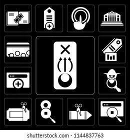 Set Of 13 simple editable icons such as Strategy, Browser, Coupon, Placeholder, Spy, Tag, Cit card on black background