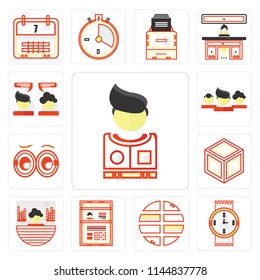Set Of 13 simple editable icons such as Clothing, Watches, Maps and Flags, Curriculum, Men, Packing, Looking, Network, Chatting, web ui icon pack