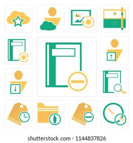 Set Of 13 simple editable icons such as Notebook, Stopwatch, Price tag, Folder, User, web ui icon pack