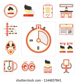 Set Of 13 simple editable icons such as Racing, Comfortable, Clothing, Looking, Hot drink, Chatting, Worker, Calendar, Line graphic, web ui icon pack